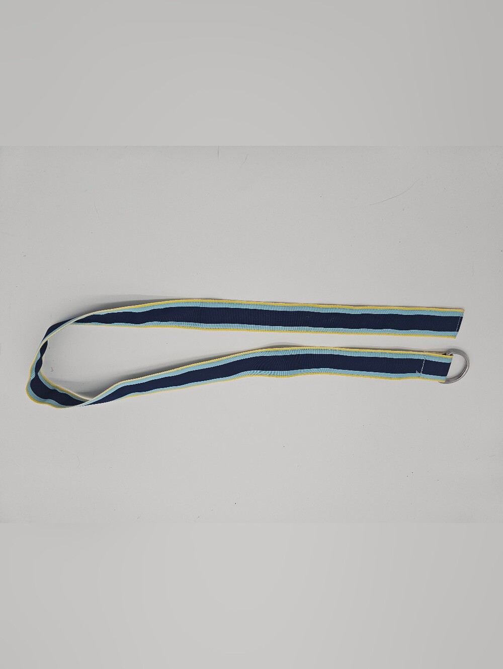 J. Crew Navy, Light Blue & Yellow Striped D-Ring Webbing Belt